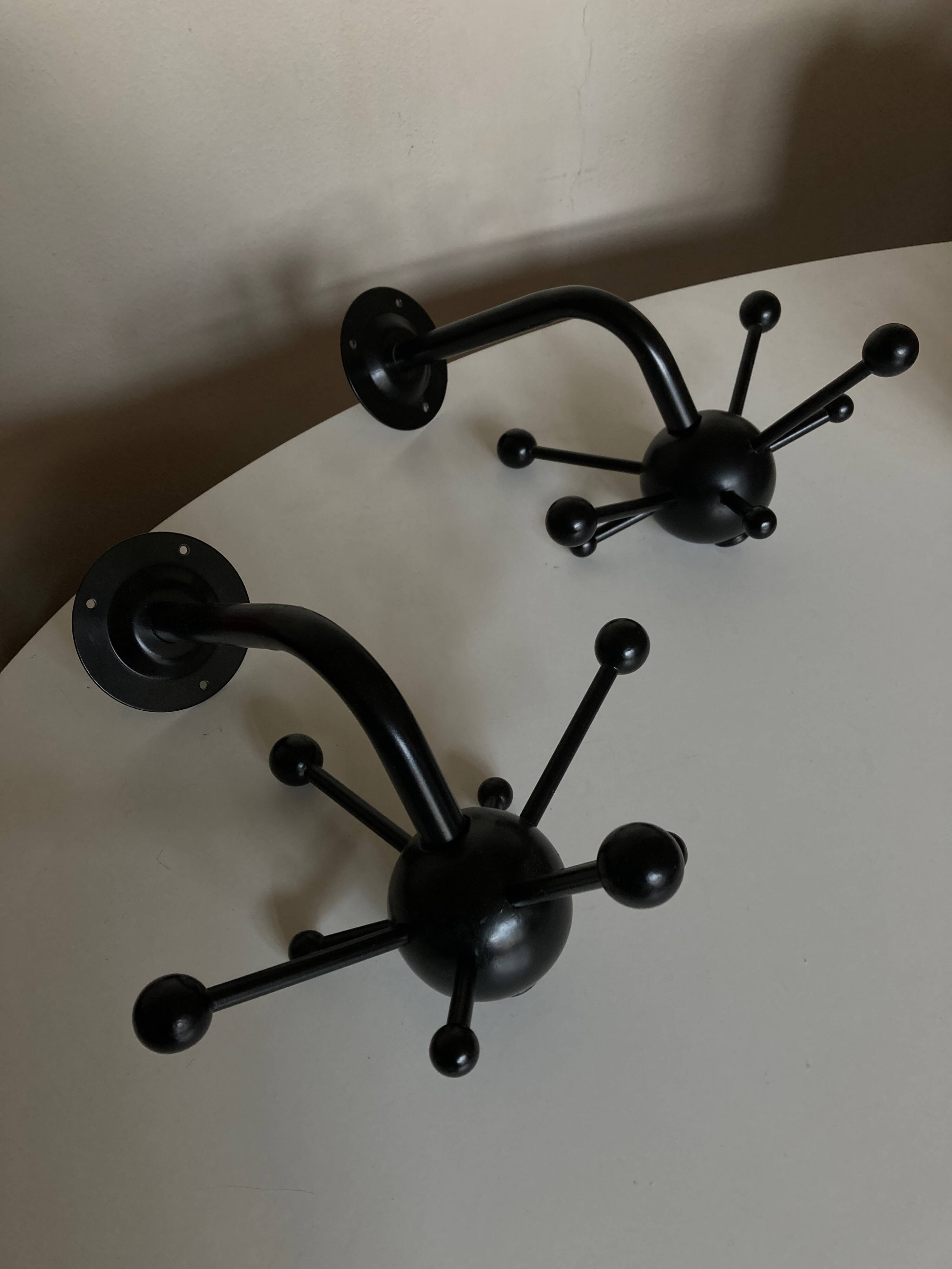 Pair of black space age sputnik coat racks