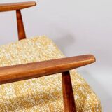 Scandinavian armchair and foot rest yellow mellow Boho upholstery fabric