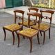 4 Regency chairs in solid wood and mustard yellow velvet fabric from the 19th century.