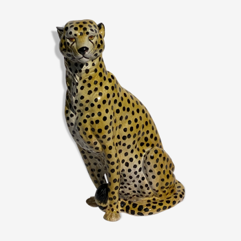 Ceramic terracota cheetah leopard statue, Italy 1970s ( pair possible )