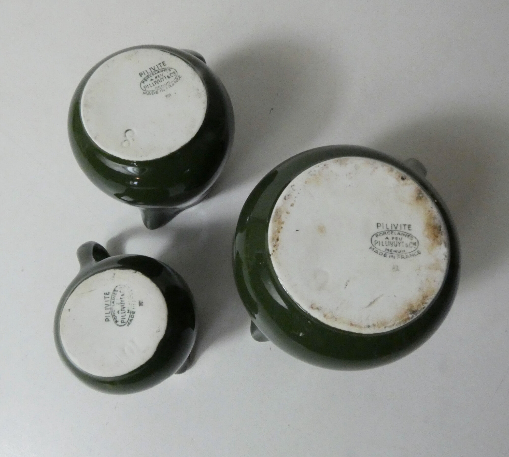 Trio of vintage bistro milk pots pilivite