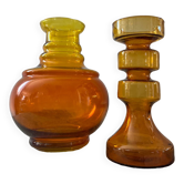 Duo de vases vintage en verre ambré