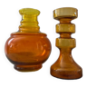 Duo de vases vintage en verre ambré