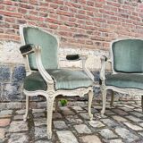 Paire De Fauteuils En Bois Laqué De Style Louis XV XIX Eme Siècle