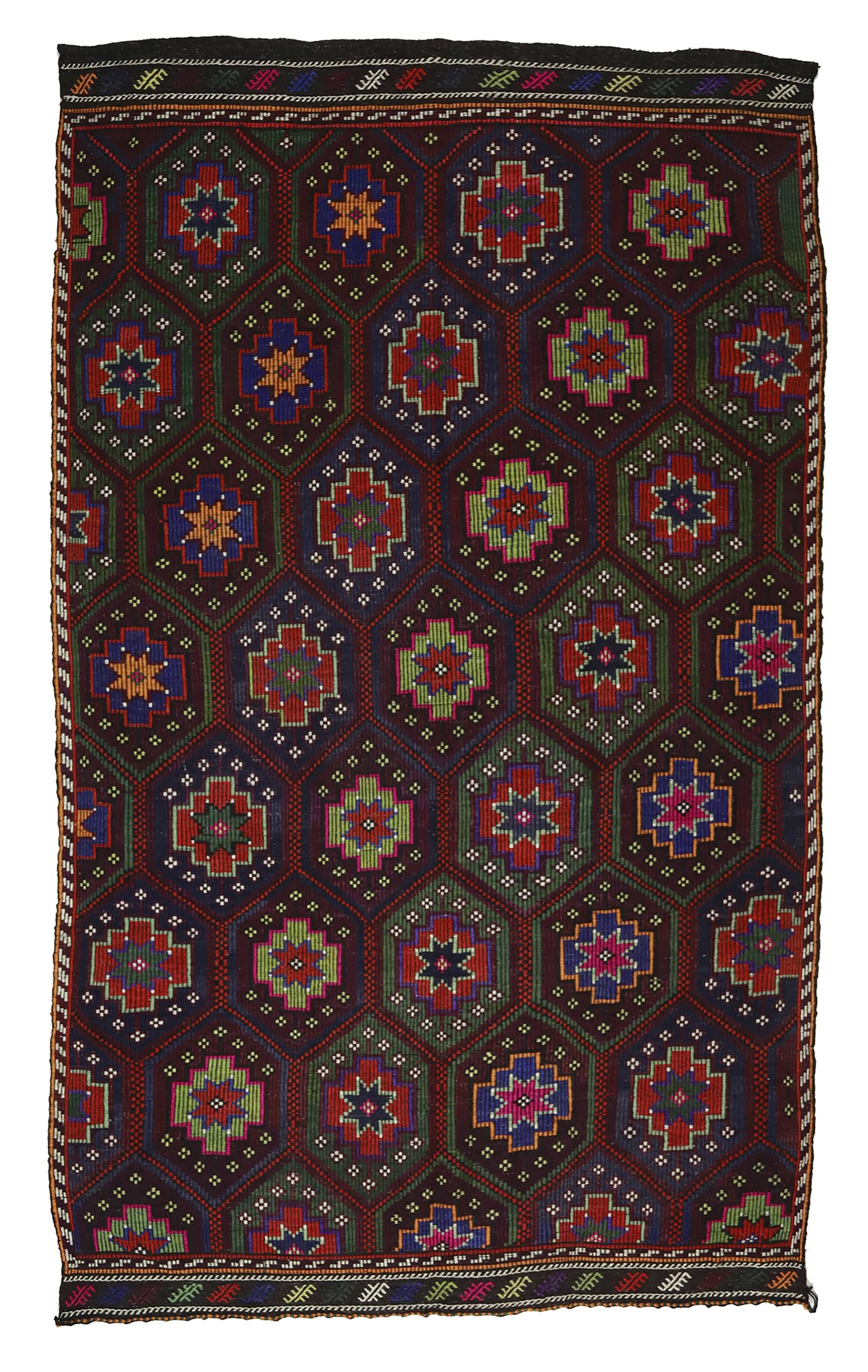 Turkish Kilim Yuruk Vintage 184x310 cm Geometric Red Green Pink