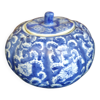 Pot à Thé / Gingembre en Faïence de Canton - Décor Floral Bleu