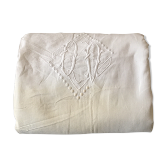 Drap ancien brodé Monogramme losange DV