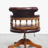 Red Cowhide Leather Chesterfield Office Chair in English Style