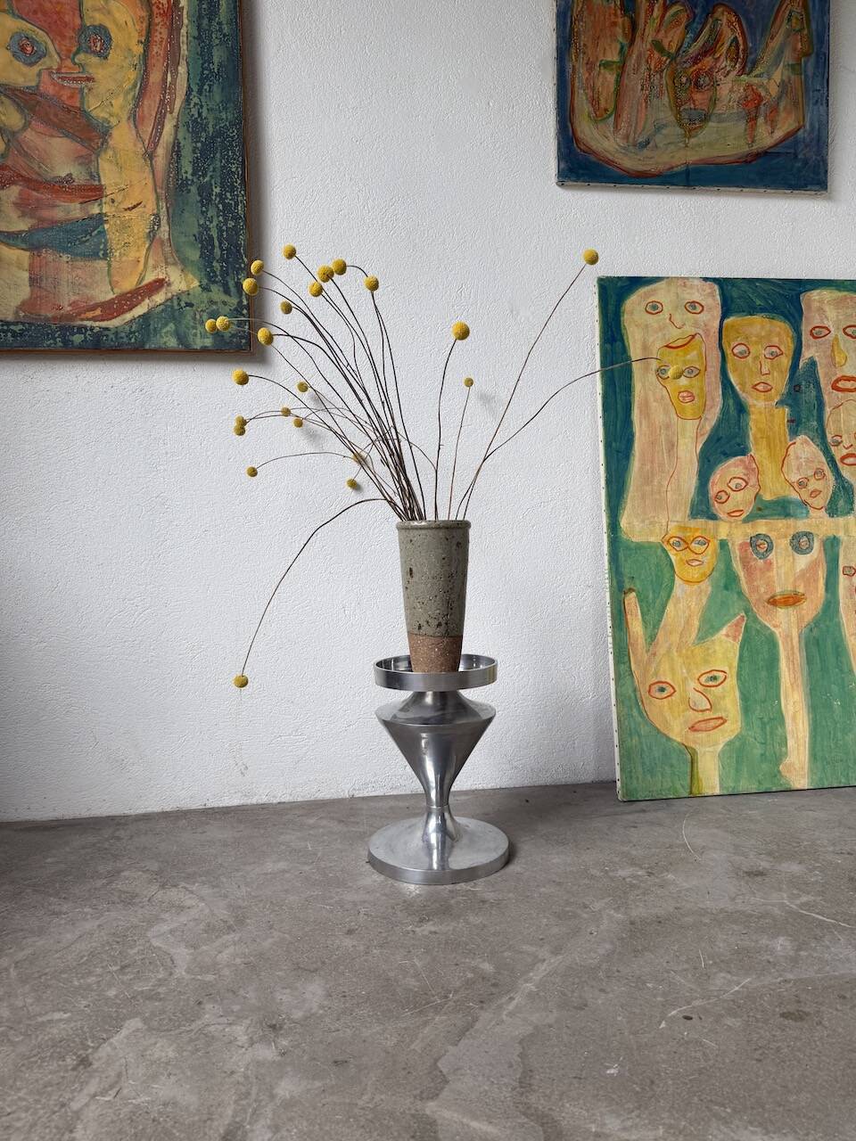 Brushed stainless steel console pedestal 1970