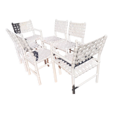 4 chairs & 2 vintage woven lounge armchairs triconfort, 1980 France