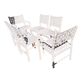 4 chaises & 2 fauteuils lounge tressés vintage triconfort, 1980 france