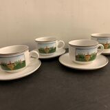 Set of 4 cups and 4 sous cups signed Villeroy and Boch, naïve model of Gérard Laplau