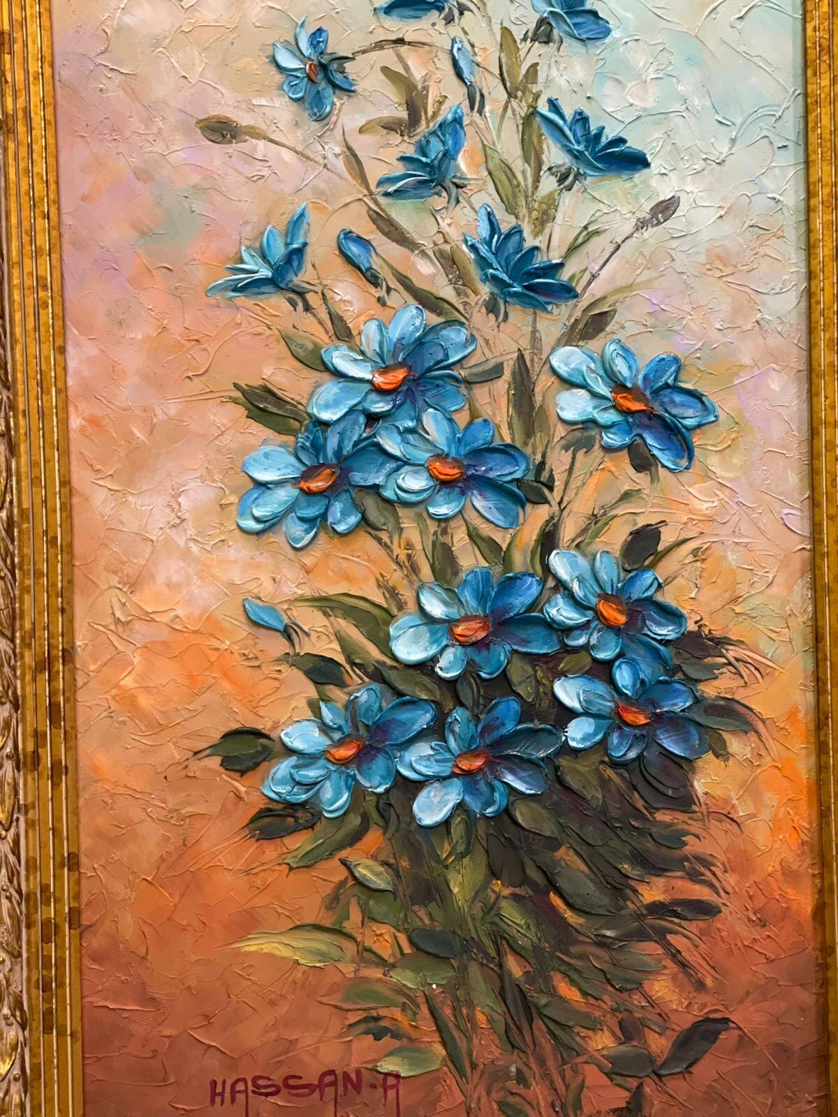 Tableau fleurs bleues
