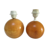 Paire de pieds de lampes boules bois massif Par IMT italie vintage
