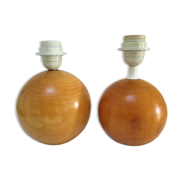 Paire de pieds de lampes boules bois massif Par IMT italie vintage