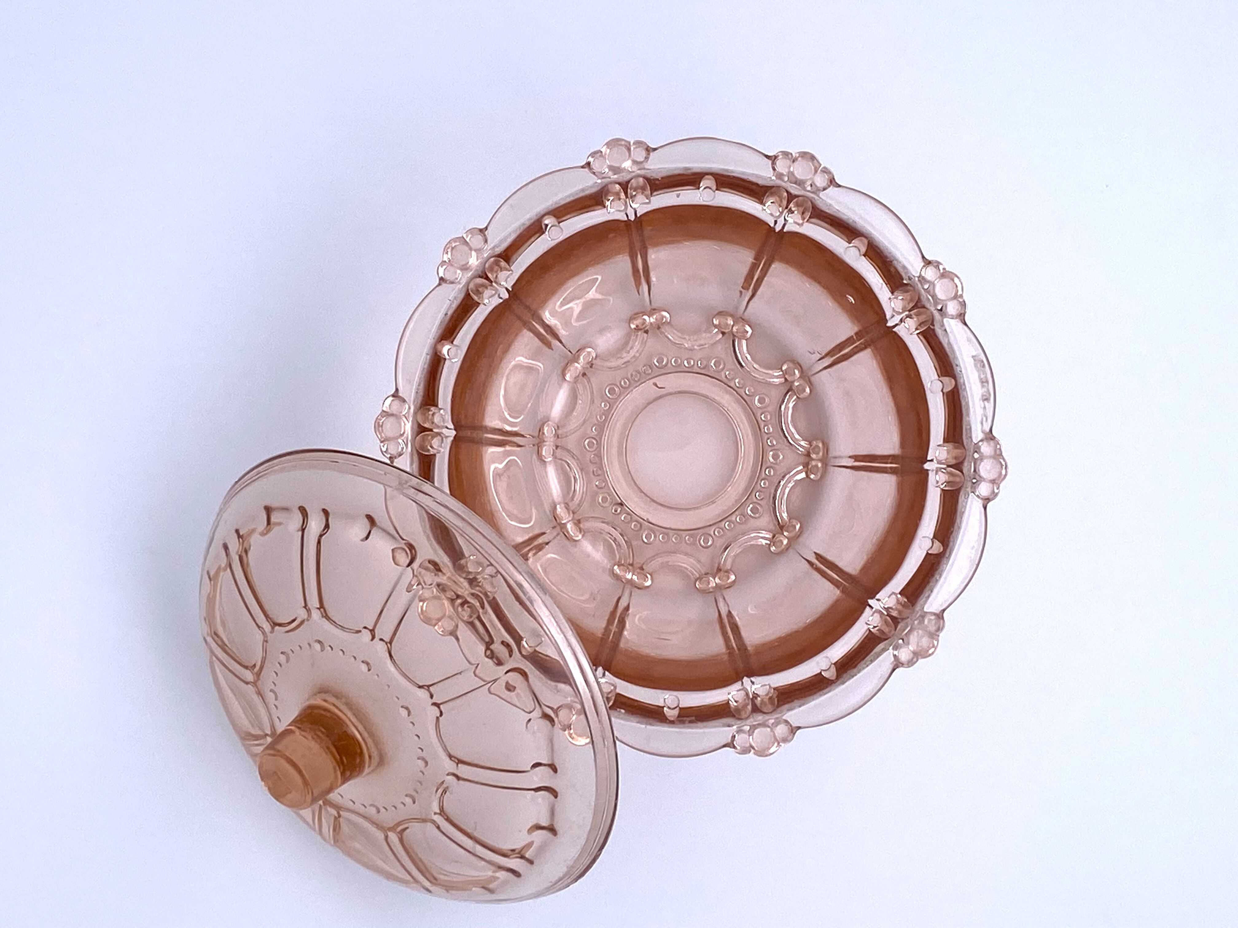 Sugar pot in worked pink glass