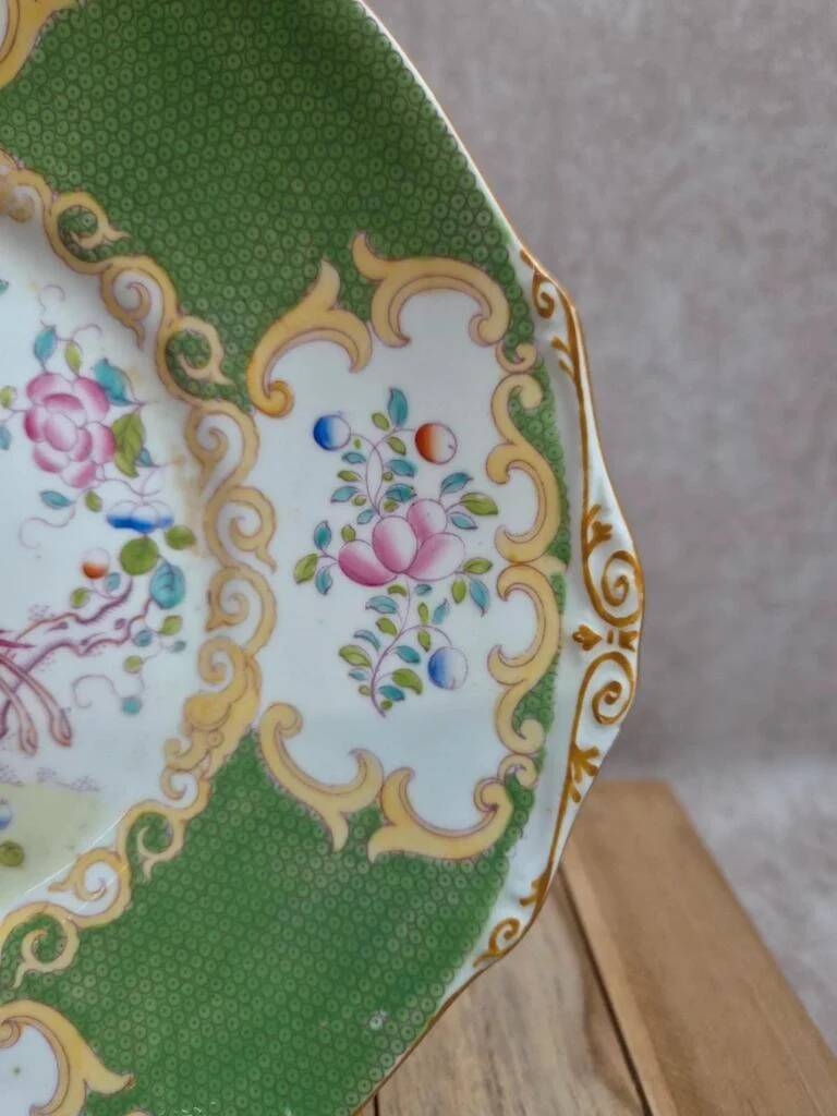 Mintons Green Cockatrice Cake Plate 4863 – Antique English Porcelain