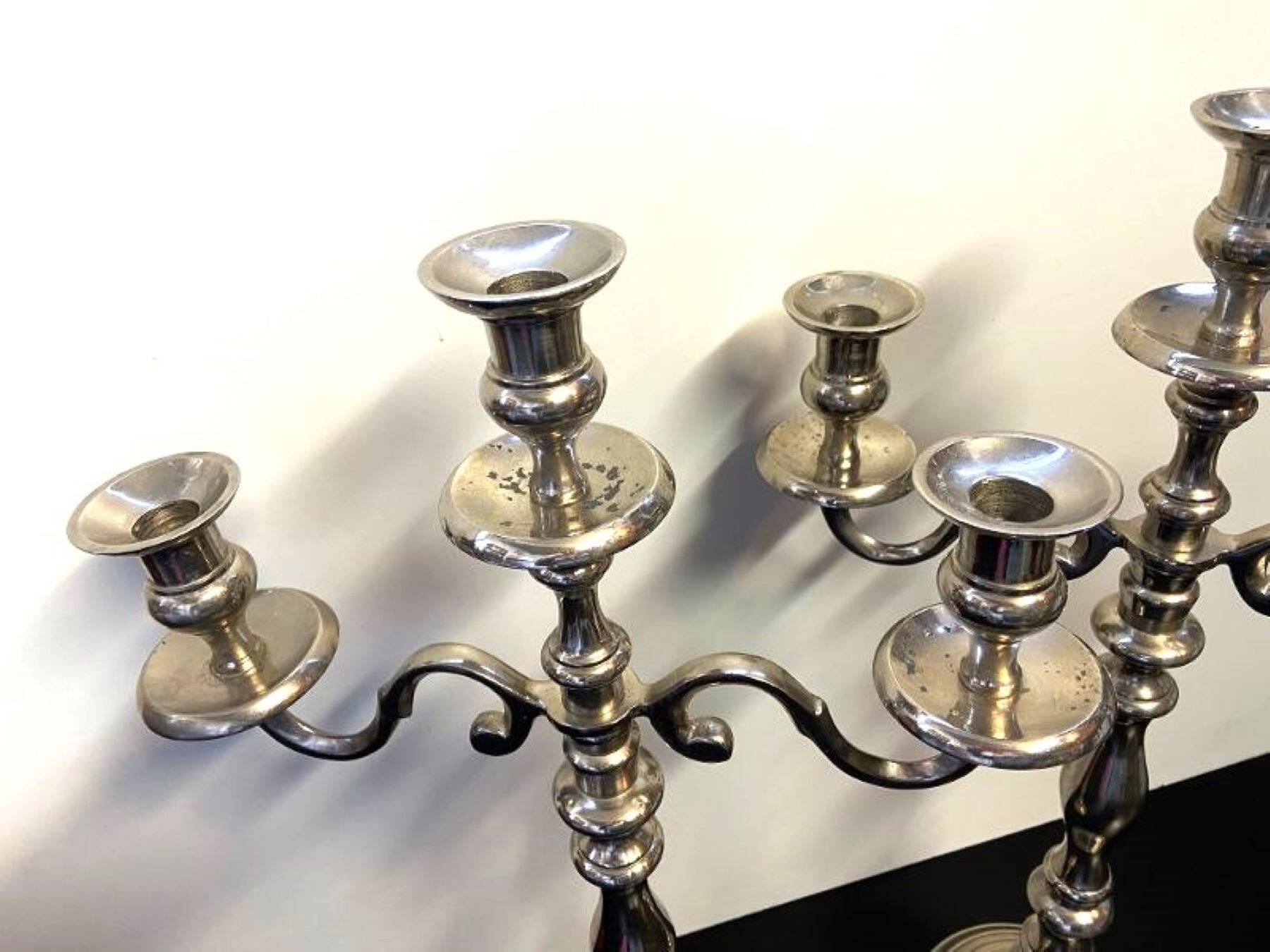 Pair of Candle Holders Candelabra Torch Holders Silver-Plated Metal Art