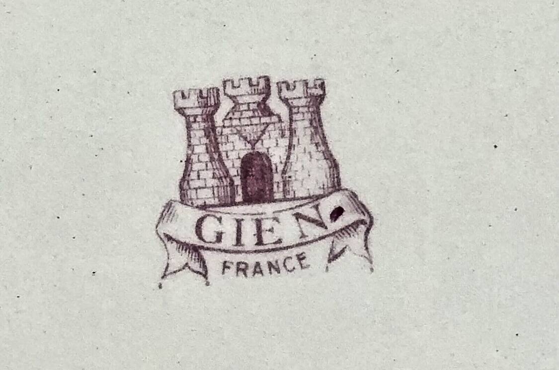 Ancien plat rond Gien modèle Paysages roses 1938 1960