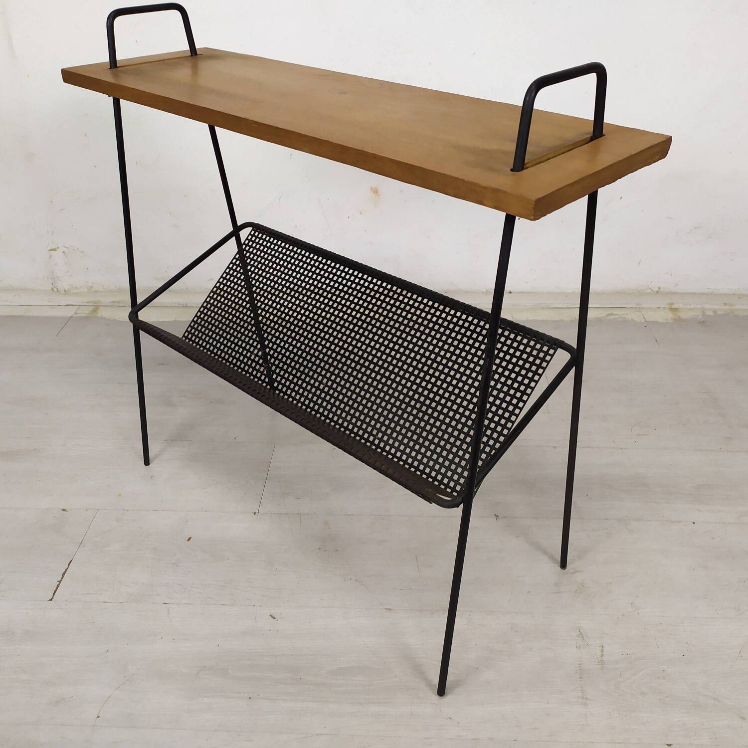 Vintage metal wood magazine rack