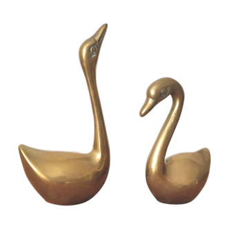 Couple de cygnes en laiton