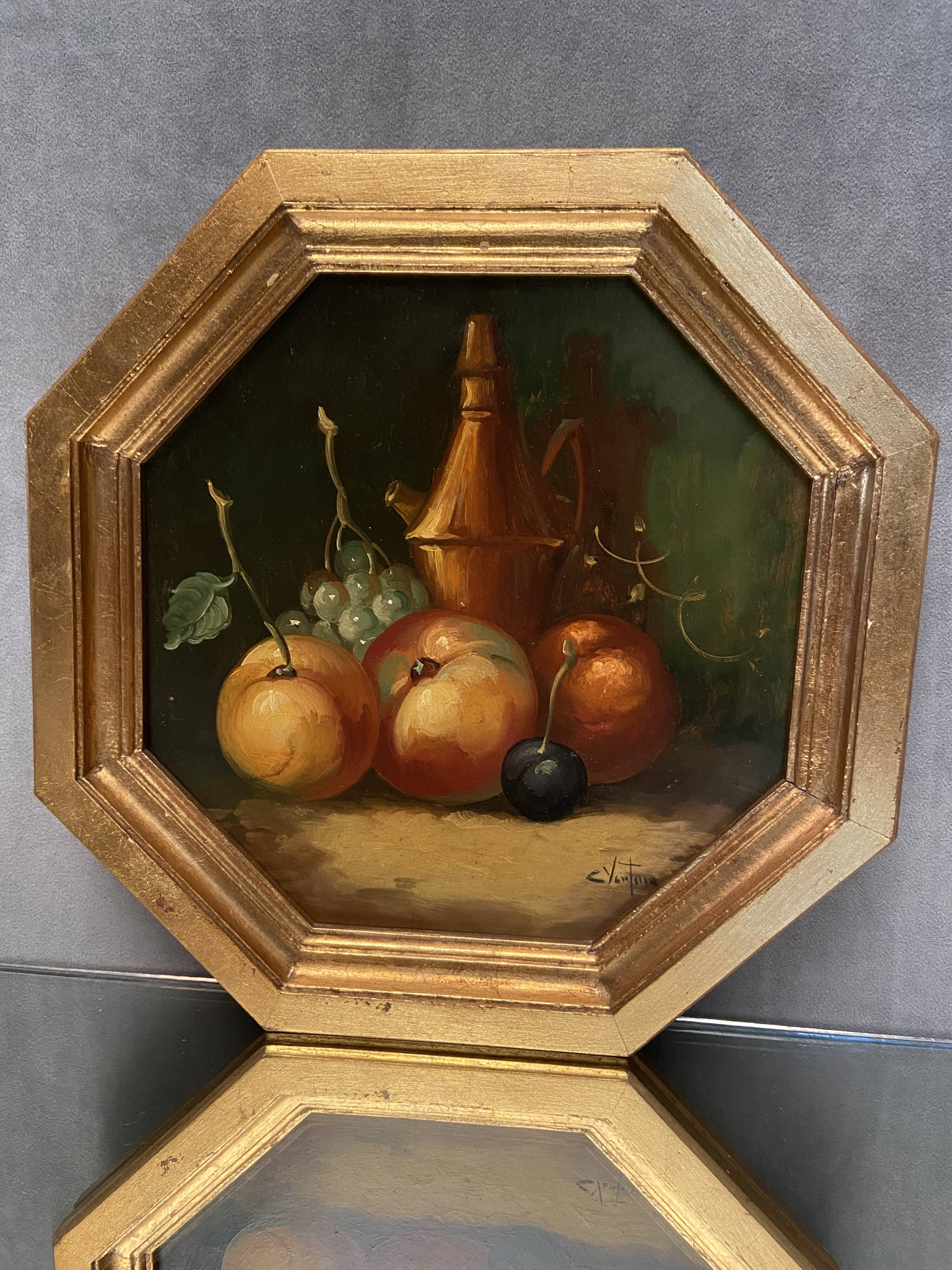 Oil painting on panel Still Life signed C. Ventura