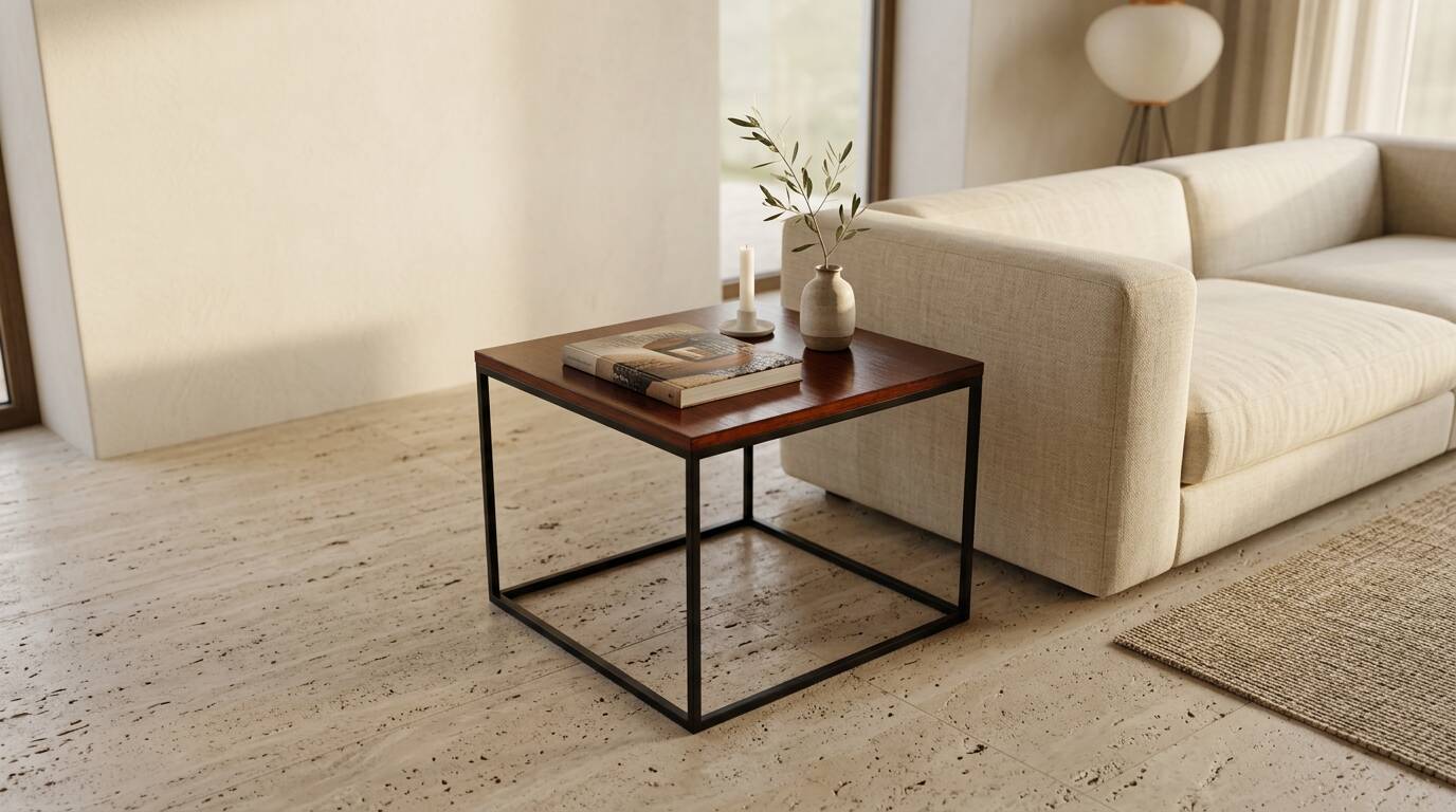 Table d'appoint minimaliste en bois & acier noir
