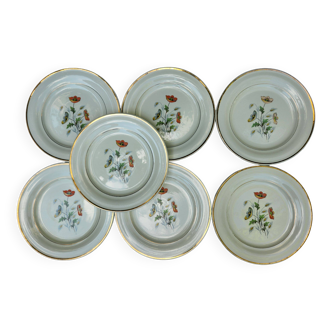 Dessert plates x 7 from the French manufacturer Céranord in St Amand. Anemone model. Vintage.
