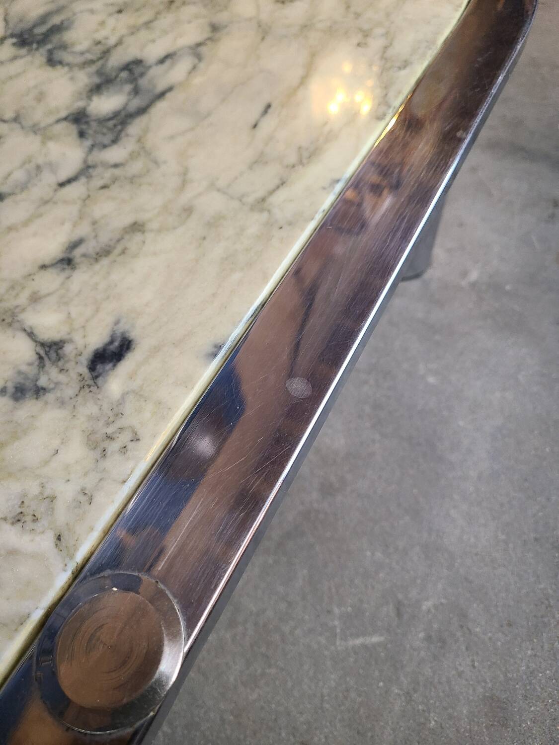 Italian design coffee table from the 70s, marble and chrome
