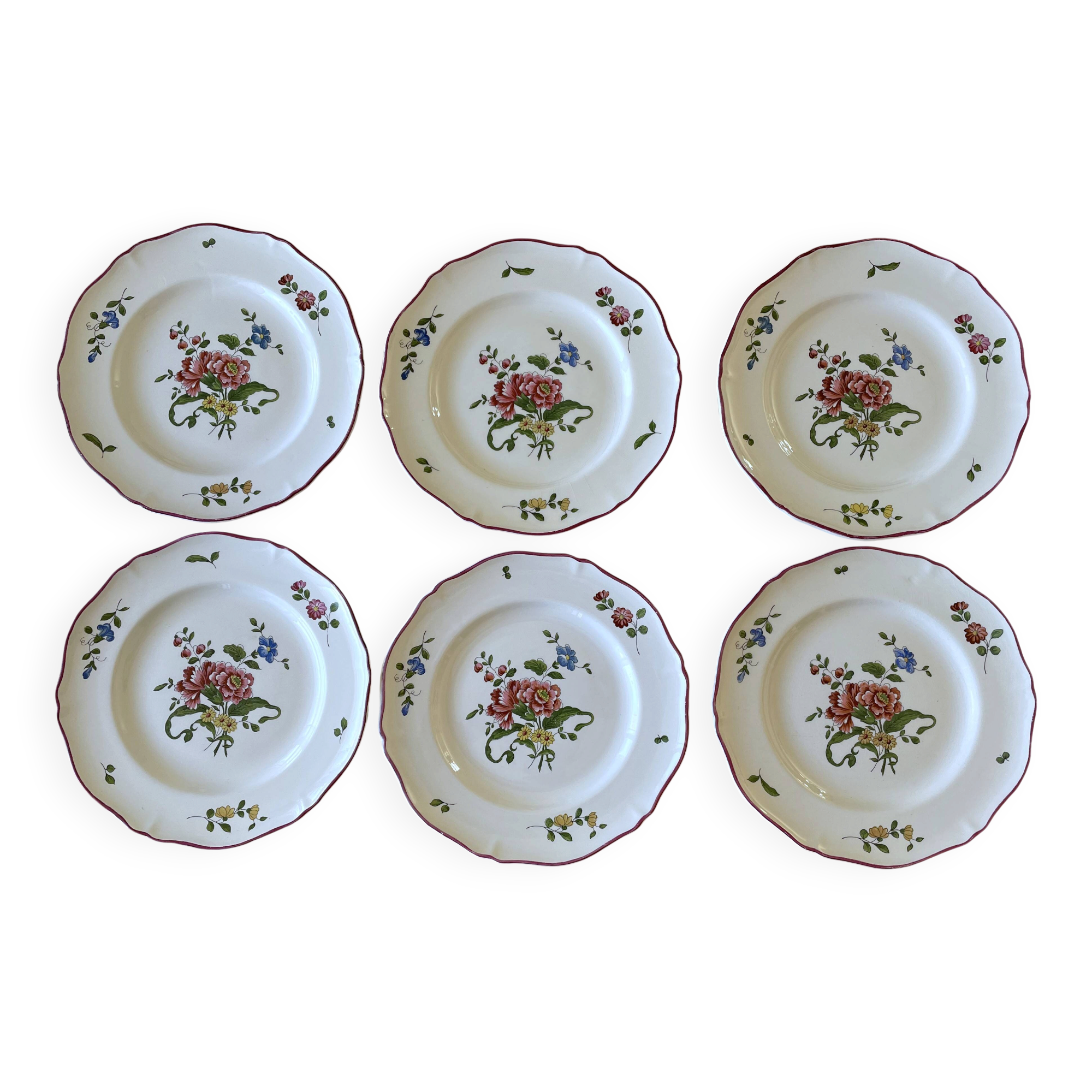 6 large flat antique plates in Saint-Amand earthenware (Nord)