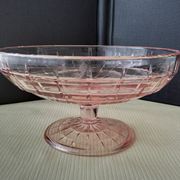 Art Deco pink molded pressed glass compote bowl on foot