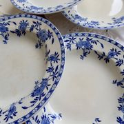6 antique deep plates, blue and white Dresden porcelain