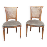 2 cane and velvet armchairs