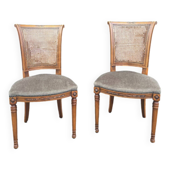 2 fauteuils cannage et velours
