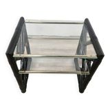 Black lacquered wicker coffee table with two glass tops
