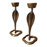 Pair of bronze cobra candlesticks, tribal ethnic decorative object, handcrafted