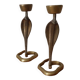 Pair of bronze cobra candlesticks, tribal ethnic decorative object, handcrafted