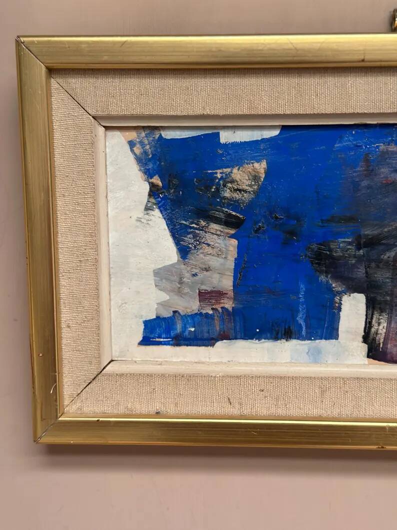 Original Swedish Oil on Panel – "Blue Composition" by Gunnar Nordström – Signed – Vintage and Framed – 24.5 × 18.5 cm (9.6 in × 7.3 in)
