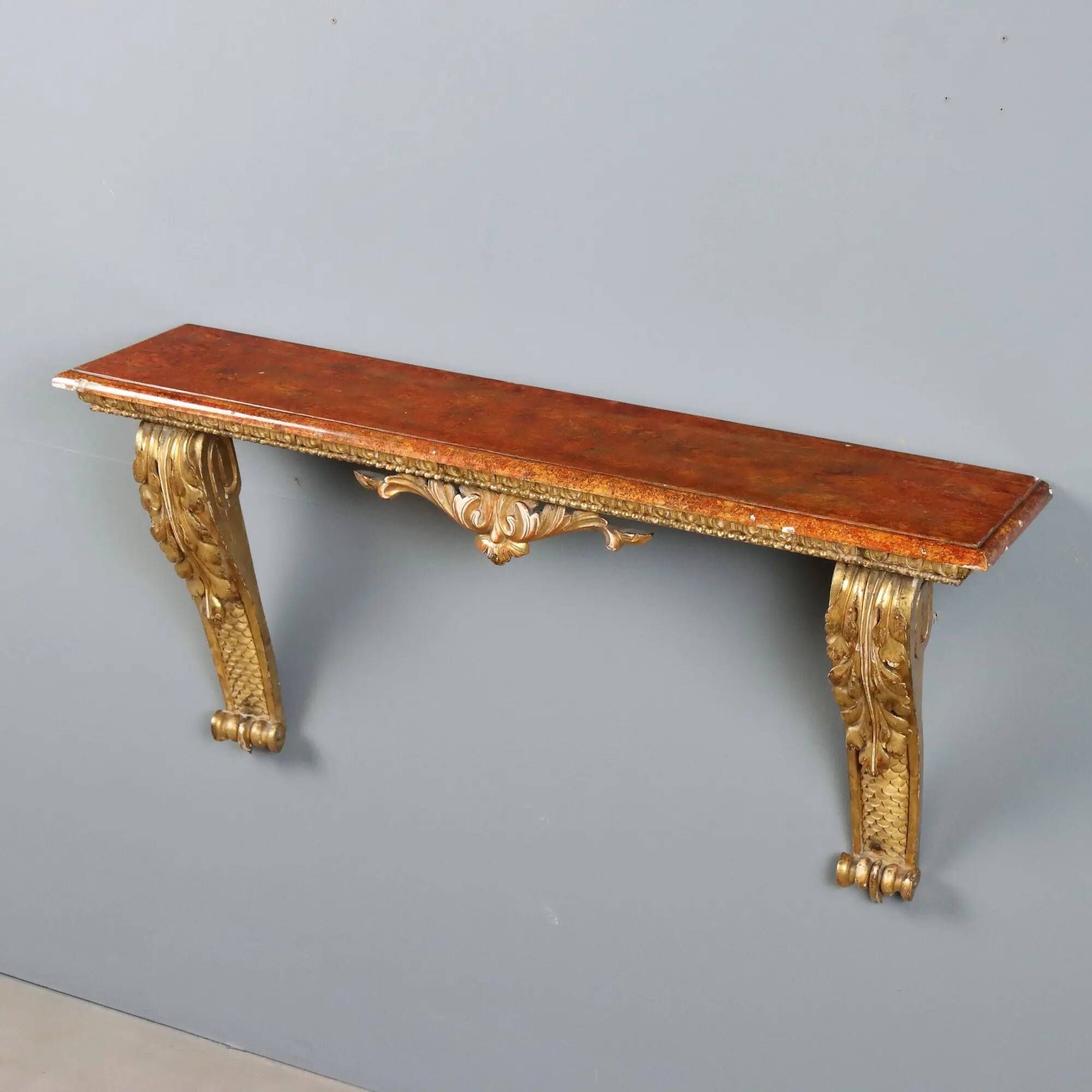 Old carved and gilded wooden console, Italy, 19th century.
