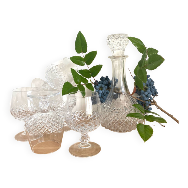 Service à cognac - verres - carafe - longchamp - cristal d’arques  - vintage