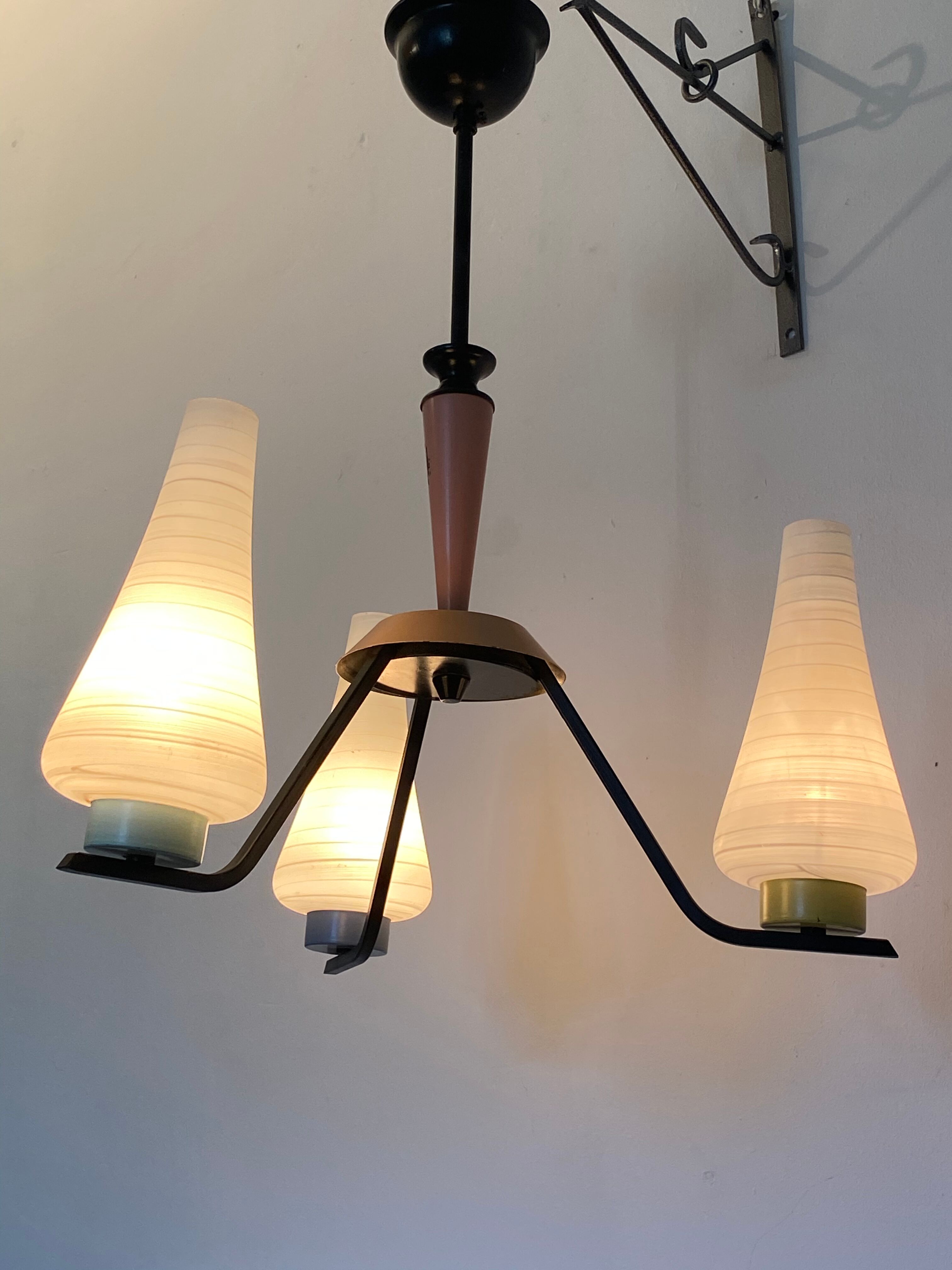 Vintage milk glass pastel color hanging lamp