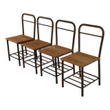 Set of 4 industrial chairs with oak seats, 1950s