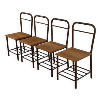 Ensemble de 4 chaises industrielles en chêne, 1950