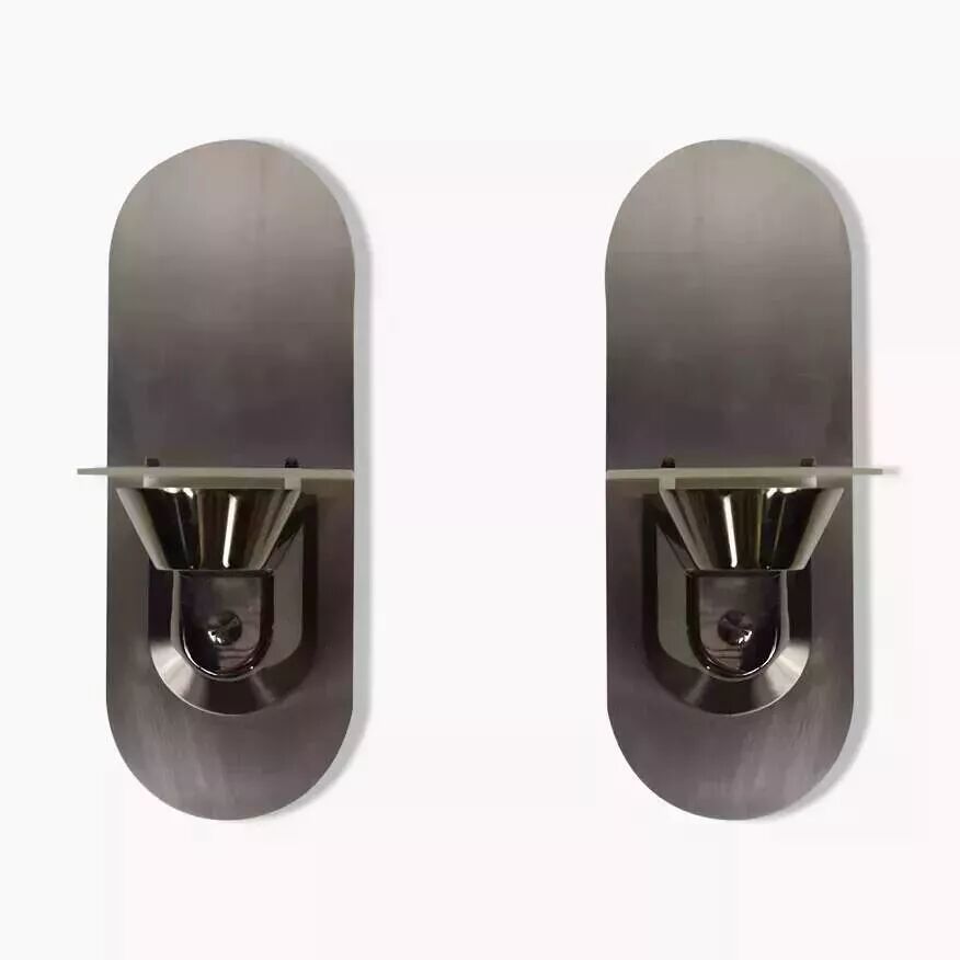 Pair of stainless steel and glass wall lights