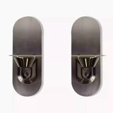 Pair of stainless steel and glass wall lights