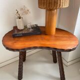 Table and its solid wooden stool of brutalist style popular art