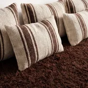 Striped coffee Hanbel floor cushion – Handwoven ivory wool