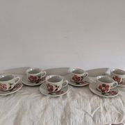 Saint-Amand Camelia – 6 hand-painted cups and saucers – 1950s/1960s