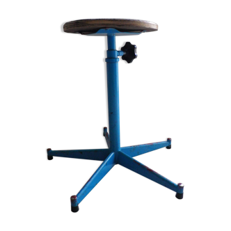 Former industrial stool adjustable steel and wood year 1970