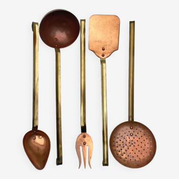 Copper and brass kitchen utensils